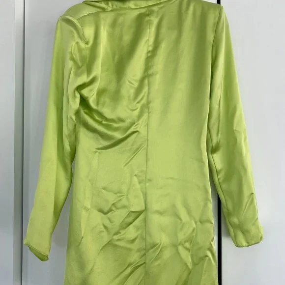 Brand new size 6 satin ZARA wrap dress in neon lime green - Picture 2 of 5